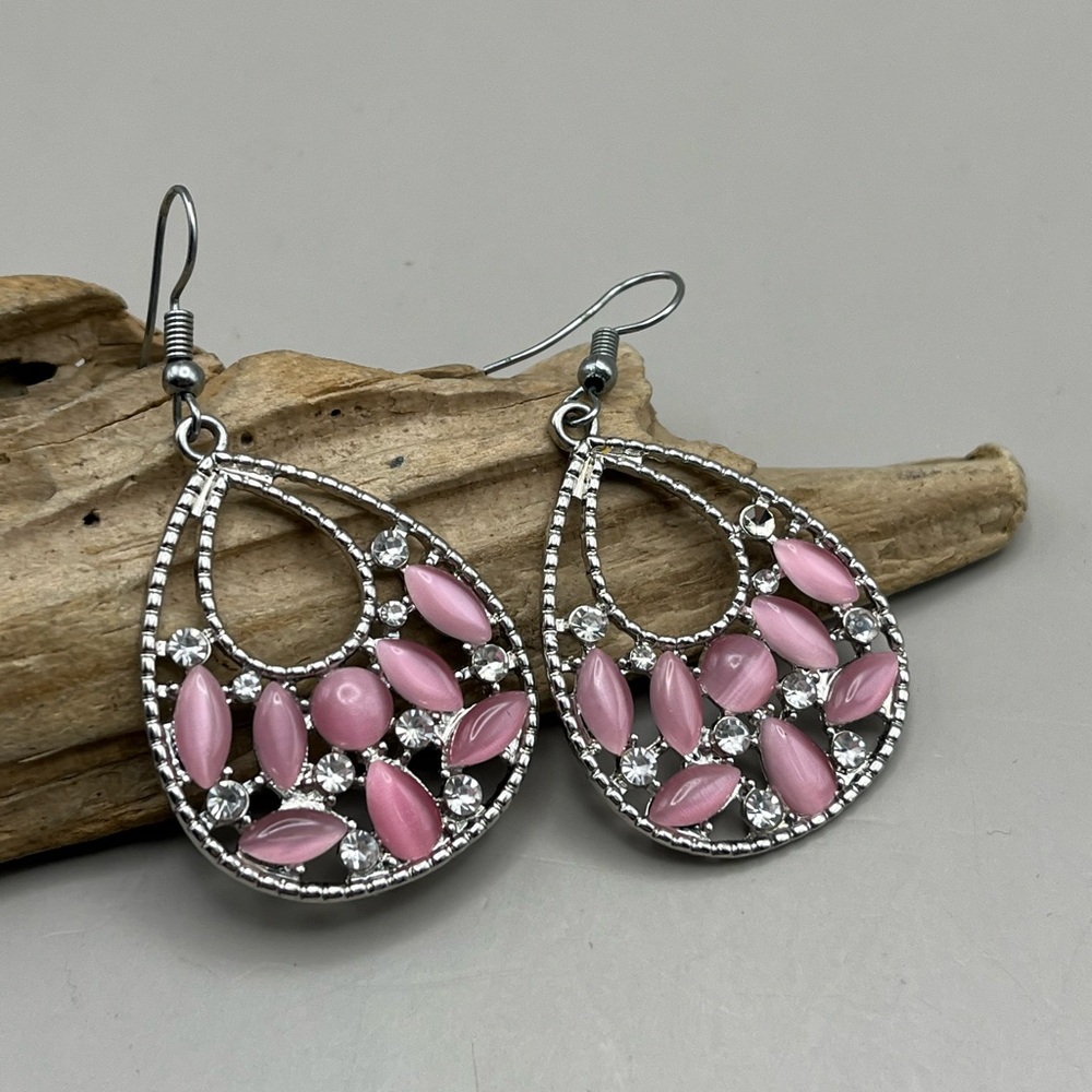 Holiday Sparkle Pink and Silver Teardrop Earrings-Festive Gift